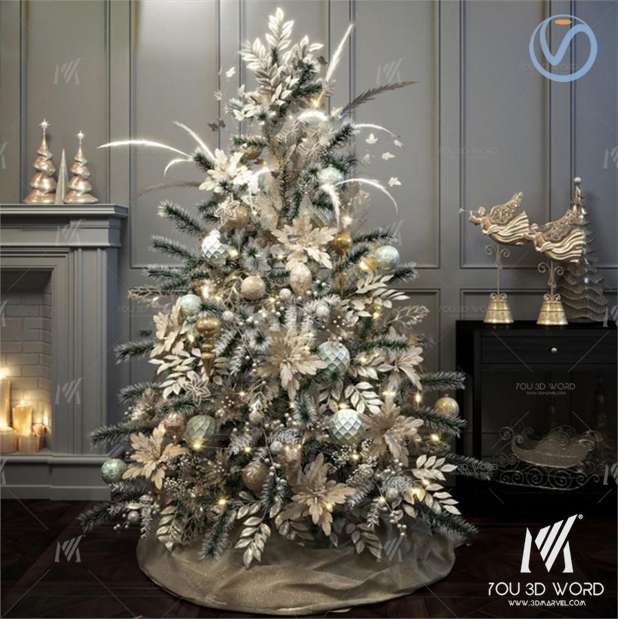 European Christmas Tree Sculpture Ornament Combination 3D model
